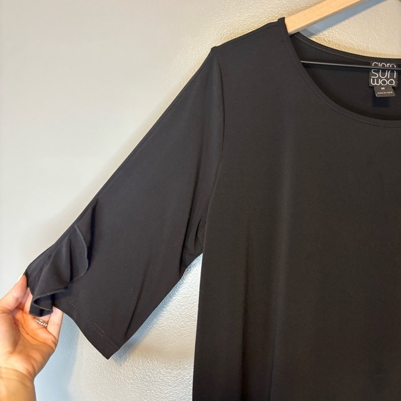 Clara Sunwoo Medium Ruffle Half Sleeve Top Black Made in USA - Picture 3 of 6